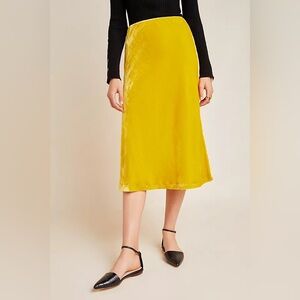Maeve Yellow Velvet Midi Skirt